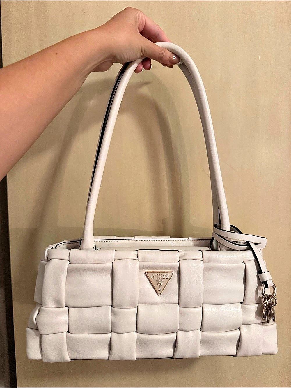 Guess Murielle Woven Shoulder Bag in White